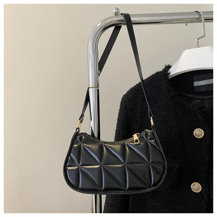 Black PU Leather Shoulder Bag Retro Solid Color Casual Female Hobos Handbags Women's Fashion Handbags Shopper Clutch Purse