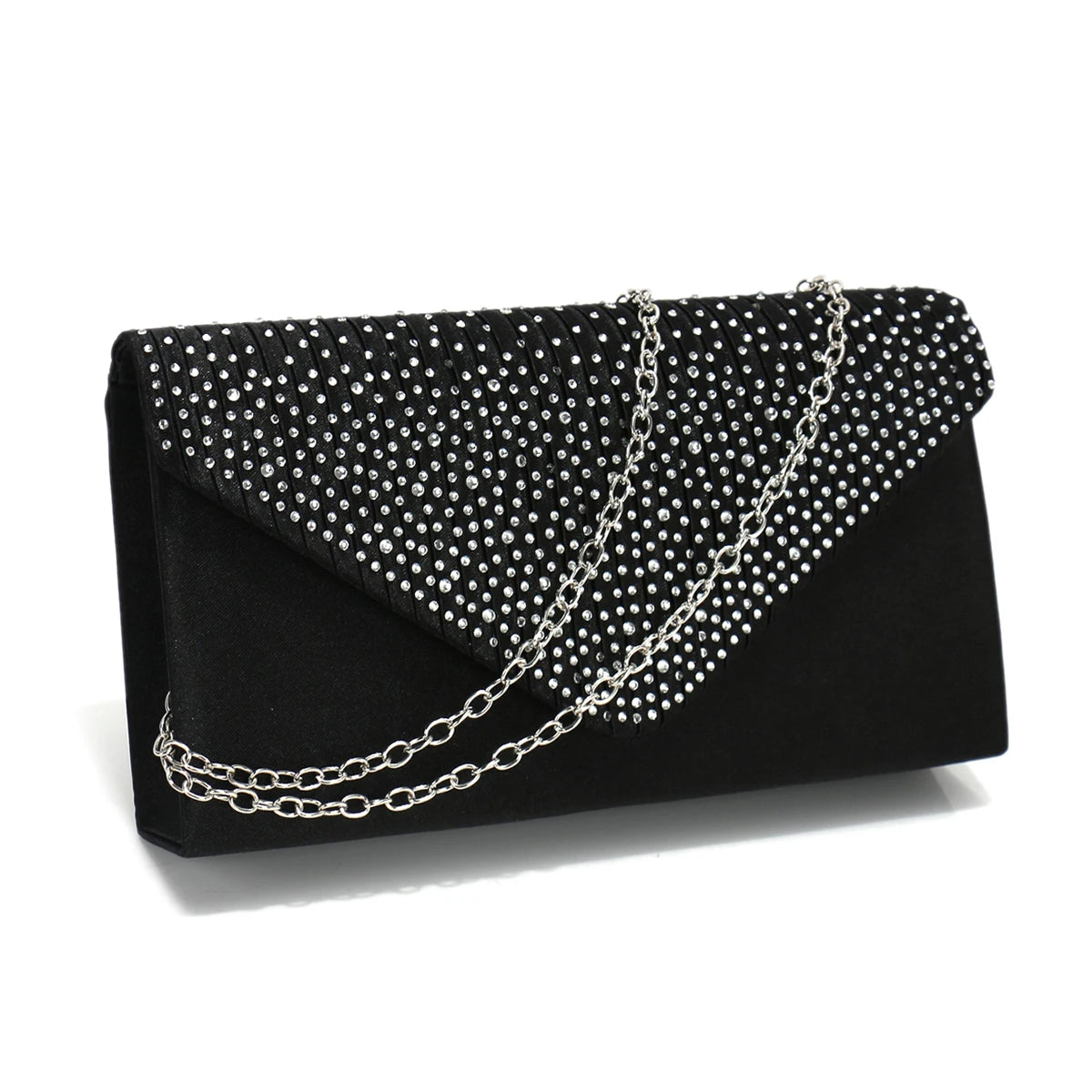 Rhinestones Women Evening Bags Small Envelope Design Handbags Satin Shoulder Chain Handbags Glitter Purple Color Cocktail Purse