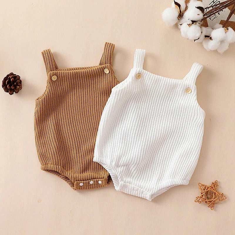Baby Spring Autumn Clothes Set Knitted Romper Triangle Crotch Button One-Piece Jumpsuit SlingToddler Baby Boys Girls 0-3Y
