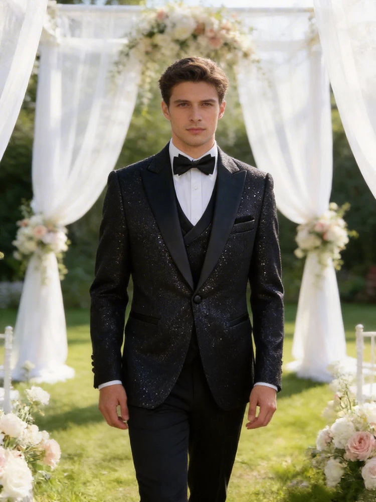Turkish luxury wedding suits for groom 3 pieces man suits Slim Fit high quality Shining flash diamond Tuxedo Dinner Suit