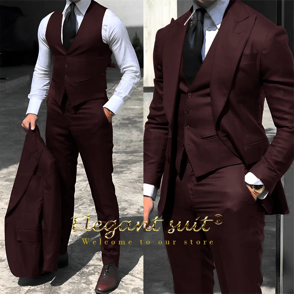 Men's / boys business grey suit 3-piece set (jacket + vest + trousers) advanced custom men's slim office formal suit set