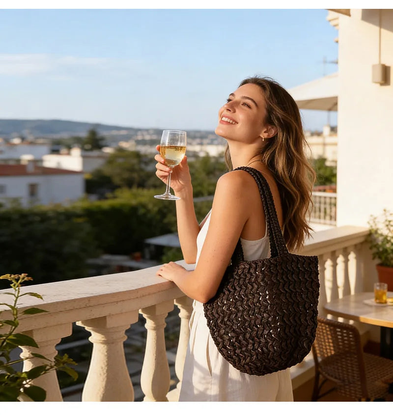 Women's Handbag 2026 New Handmade Weaving Travel Tote Buckets Bag Large Capacity Single Shoulder Underarm Bag