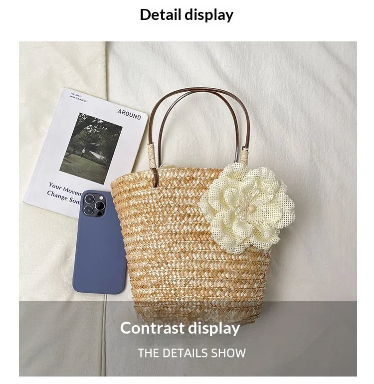 Simple Design Straw Handbags For Women Handmade Telescopic design   Comfortable handbag Summer fashion Pack Bucket Bag