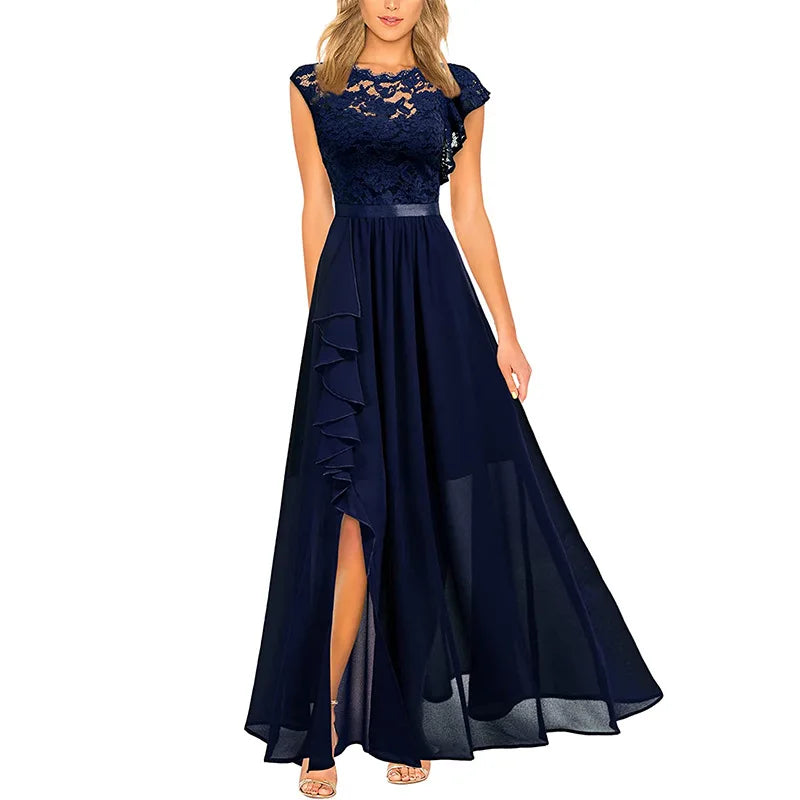 Women's Fashion bridesmaid dress Prom Dresses Handmade 3D Flower Sexy High Slit Evening Party Gowns Long Graduation Dress