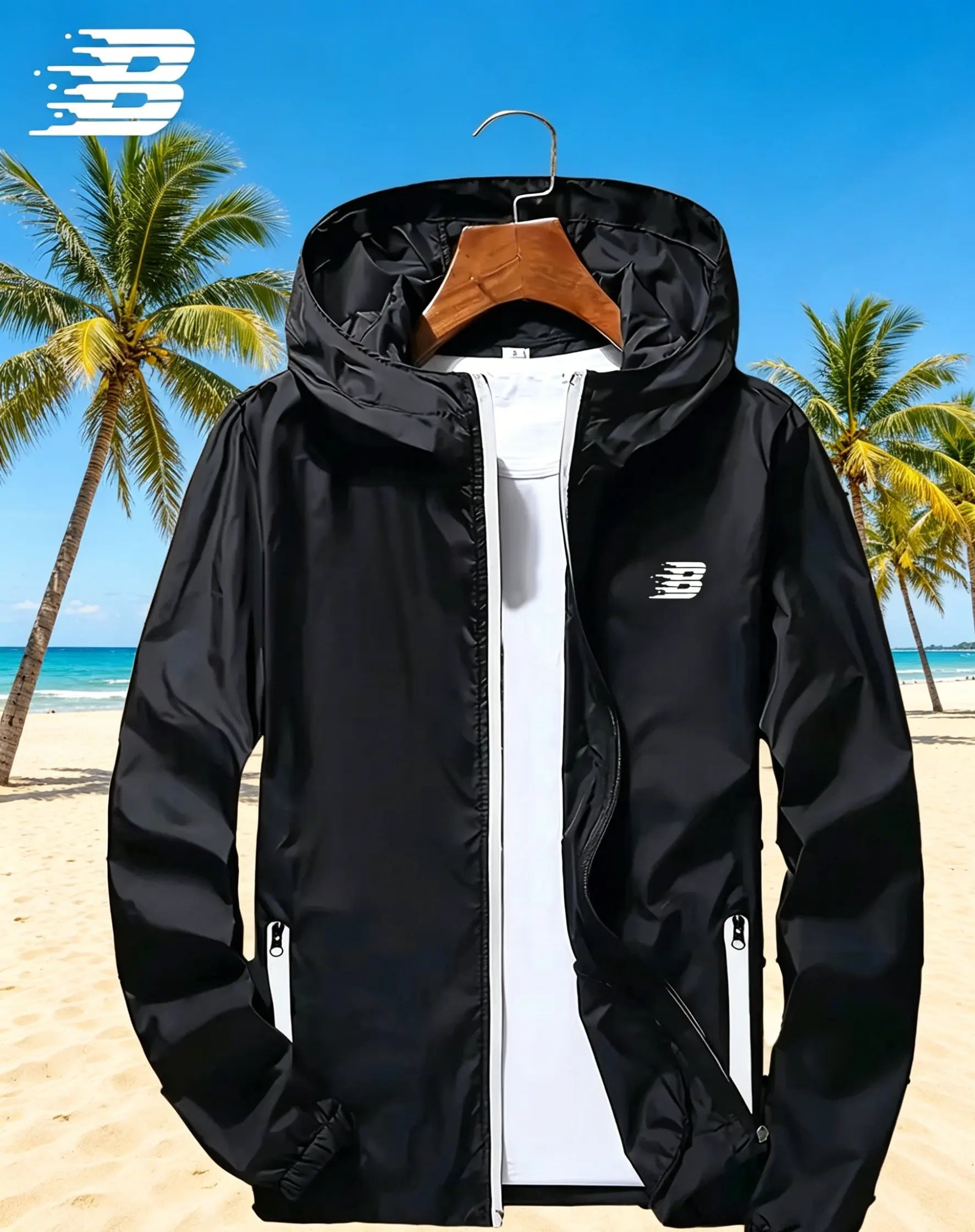 Mens hooded windbreaker jacket lightweight waterproof windproof casual outdoor sports hiking cycling long sleeve coat