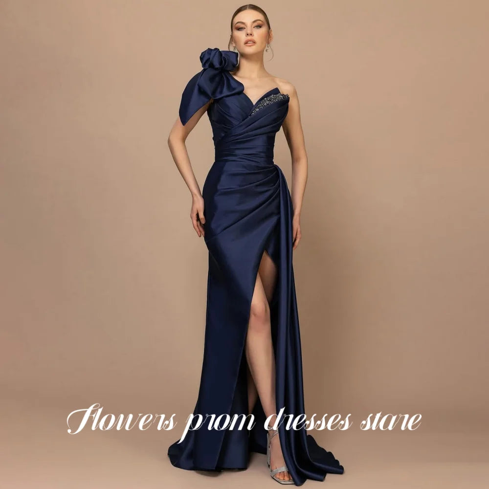Flowers Red Prom Dresses Trumpet Party Dress Split Evening Dress One Shoulder with Pleats Formal vestido de fiesta Customized