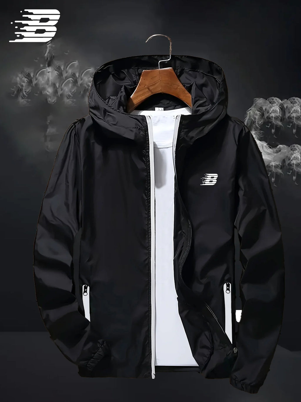 Mens hooded windbreaker jacket lightweight waterproof windproof casual outdoor sports hiking cycling long sleeve coat