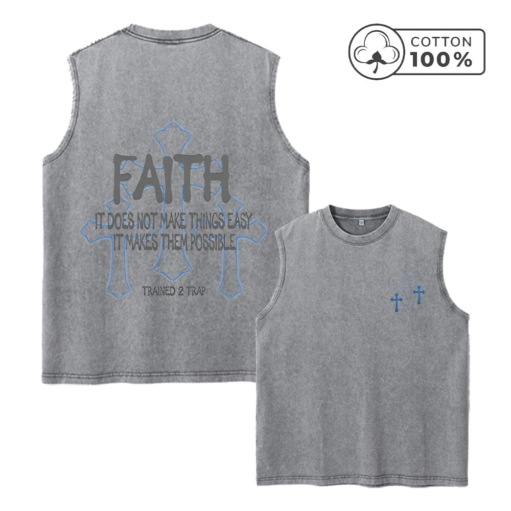 Men's Trendy Cross Print Retro Washed Vest Summer Fitness Everyday Commute Top Casual And Stylish Street Style Pure Cotton Vest