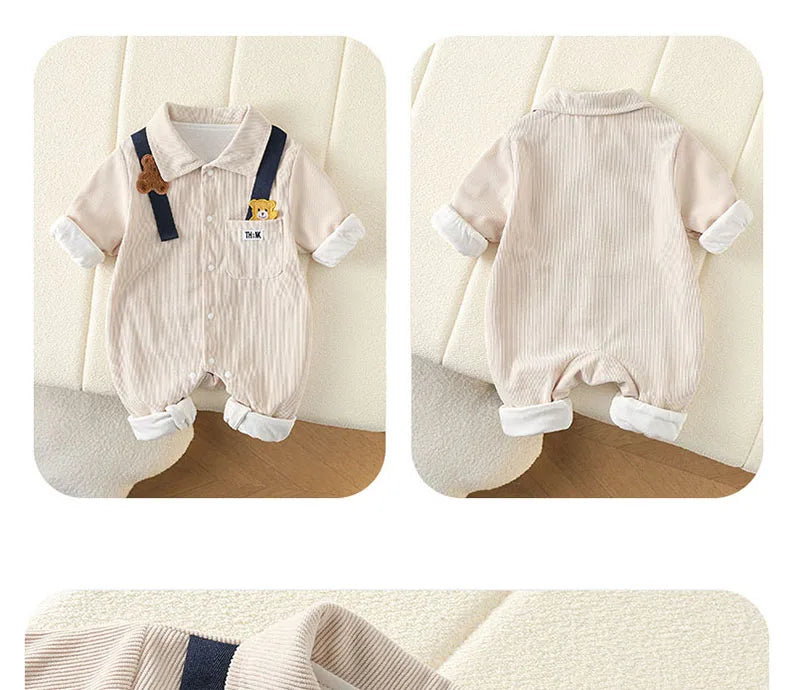 Baby Clothes Newborn Rompers  Autumn Infant Boys Casual Double Layer Jumpsuit Toddler Girls Cartoon Bear Corduroy Romper