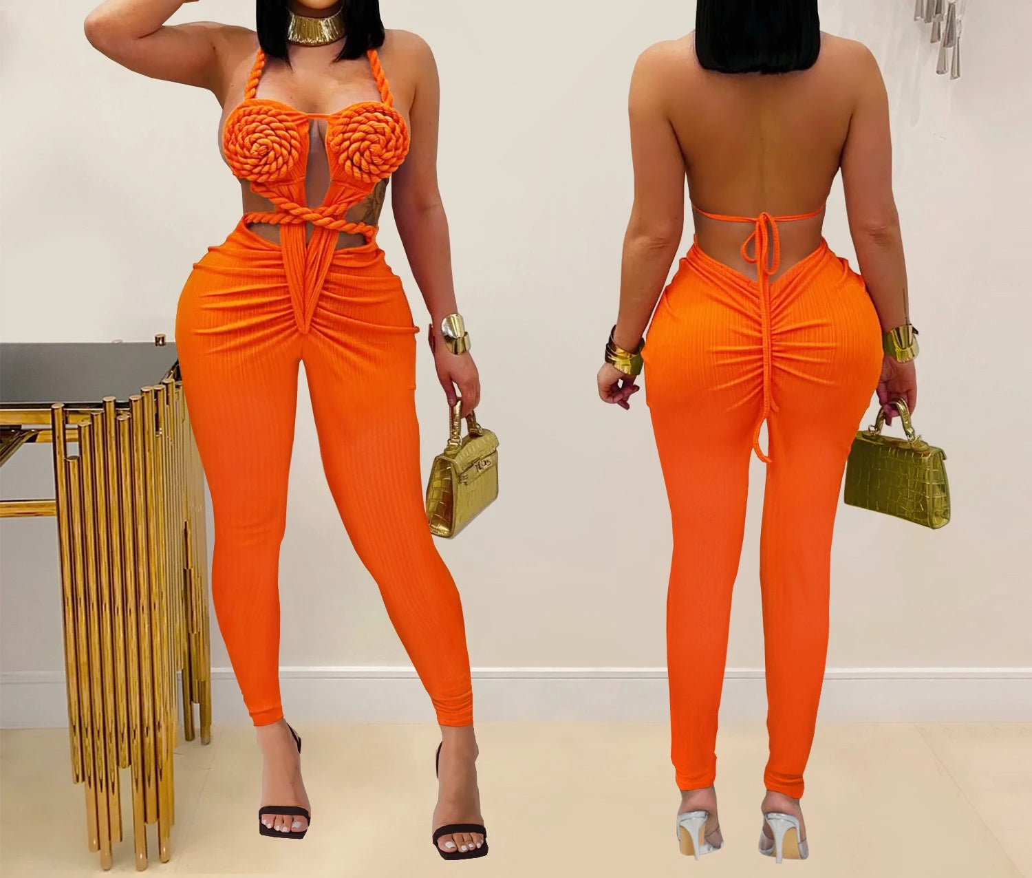 Sexy Bodysuit women's jumpsuits and rompers Rompers Woman Clothes1 Piece Set Playsuit Hang neck backless Female Clothing HXY309