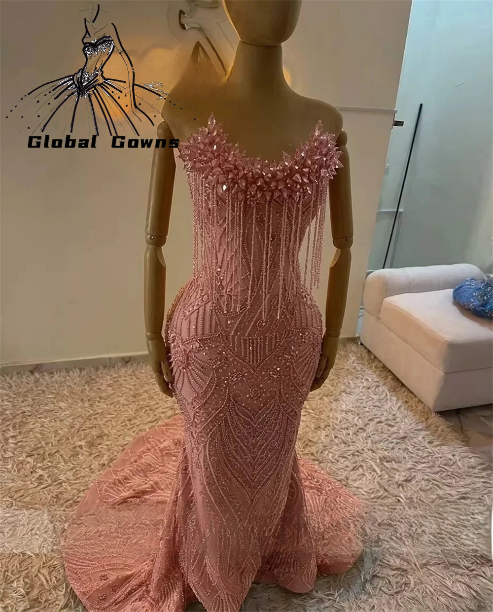 Red Prom Dresses For Girls 2026 Sparkly Sequins Mermaid Crystals Tassel Party Dress Luxury Sleeveless Evening Gowns Customized