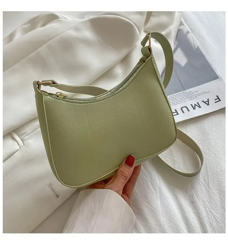 New Women's Fashion Handbags Retro Solid Color PU Leather Shoulder Underarm Bag Casual Women Hobos Handbags