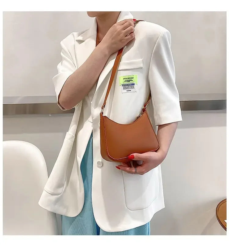 New Women's Fashion Handbags Retro Solid Color PU Leather Shoulder Underarm Bag Casual Women Hobos Handbags