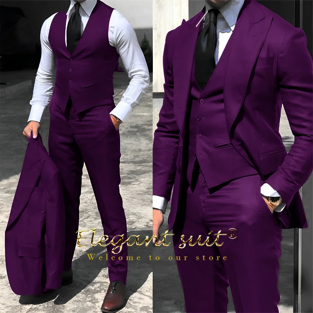 Men's / boys business grey suit 3-piece set (jacket + vest + trousers) advanced custom men's slim office formal suit set