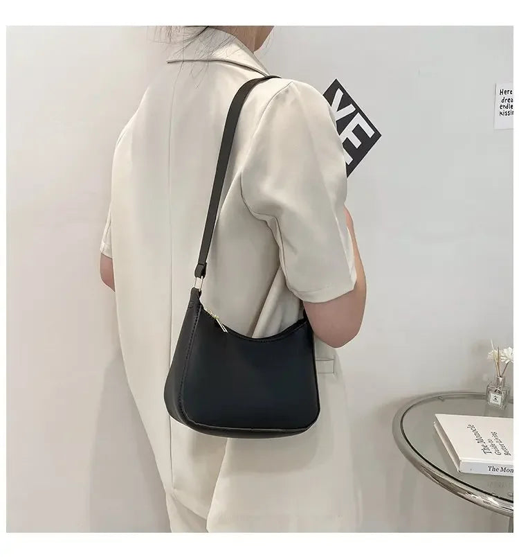 New Women's Fashion Handbags Retro Solid Color PU Leather Shoulder Underarm Bag Casual Women Hobos Handbags