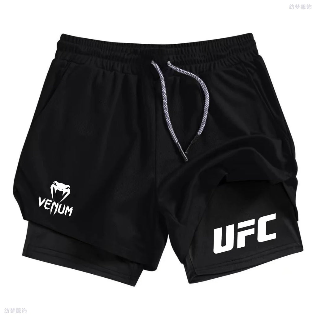 Summer bottom wear running shorts, men's fitness gym training 2-in-1 sports shorts, quick-drying exercise jogging double-layer s