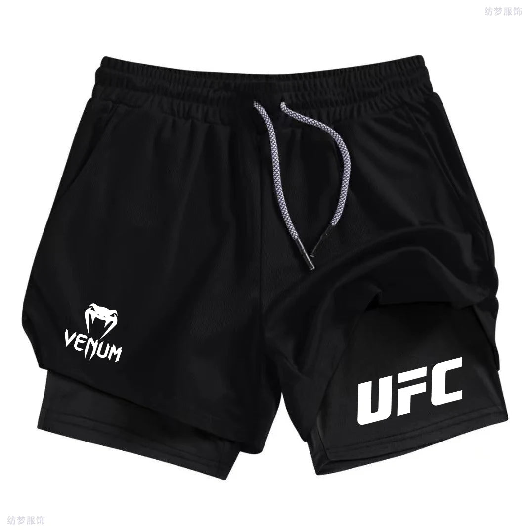 Summer bottom wear running shorts, men's fitness gym training 2-in-1 sports shorts, quick-drying exercise jogging double-layer s