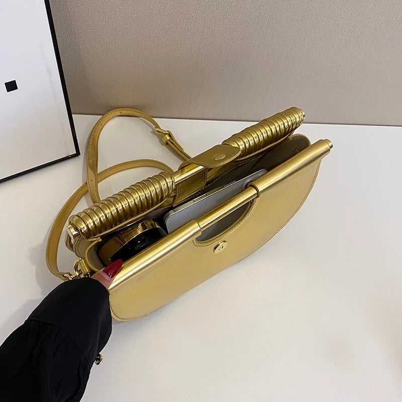 Handbags for Women. New Gold Luxury Designer Brand Handwoven Noodle Bags Rope Knotted Pulled Half Moon Silver Evening Clutch