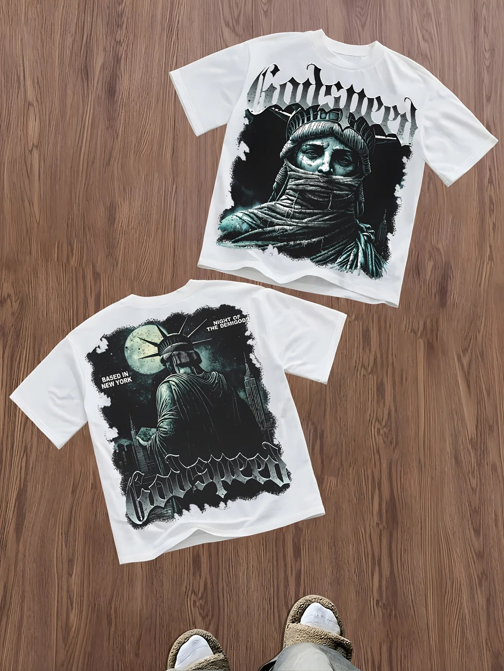 Hot selling men's new summer Statue of Liberty moon print comfortable and breathable round neck T-shirt outdoor street style top