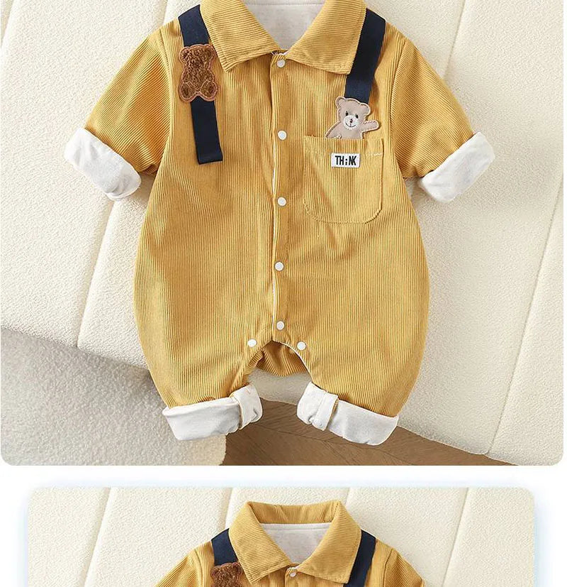 Baby Clothes Newborn Rompers  Autumn Infant Boys Casual Double Layer Jumpsuit Toddler Girls Cartoon Bear Corduroy Romper