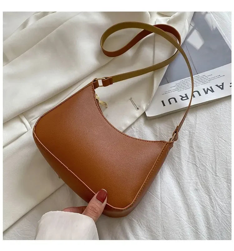 New Women's Fashion Handbags Retro Solid Color PU Leather Shoulder Underarm Bag Casual Women Hobos Handbags