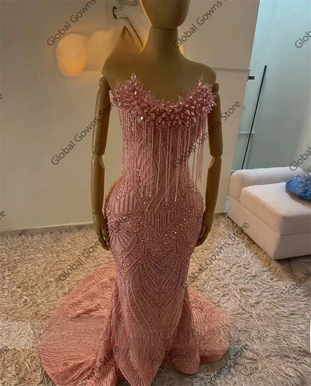 Red Prom Dresses For Girls 2026 Sparkly Sequins Mermaid Crystals Tassel Party Dress Luxury Sleeveless Evening Gowns Customized