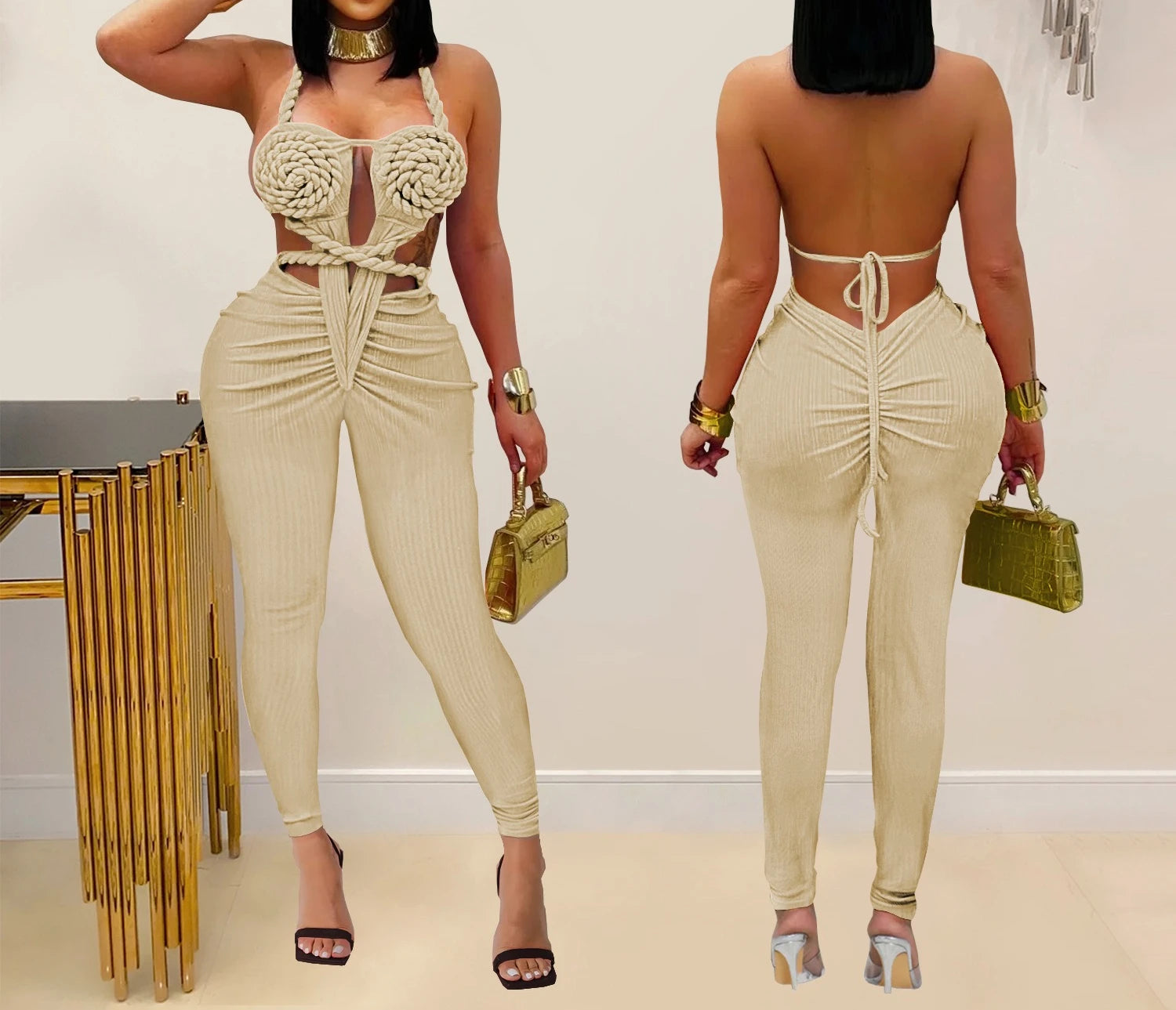 Sexy Bodysuit women's jumpsuits and rompers Rompers Woman Clothes1 Piece Set Playsuit Hang neck backless Female Clothing HXY309