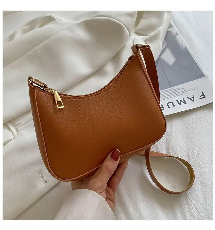 New Women's Fashion Handbags Retro Solid Color PU Leather Shoulder Underarm Bag Casual Women Hobos Handbags