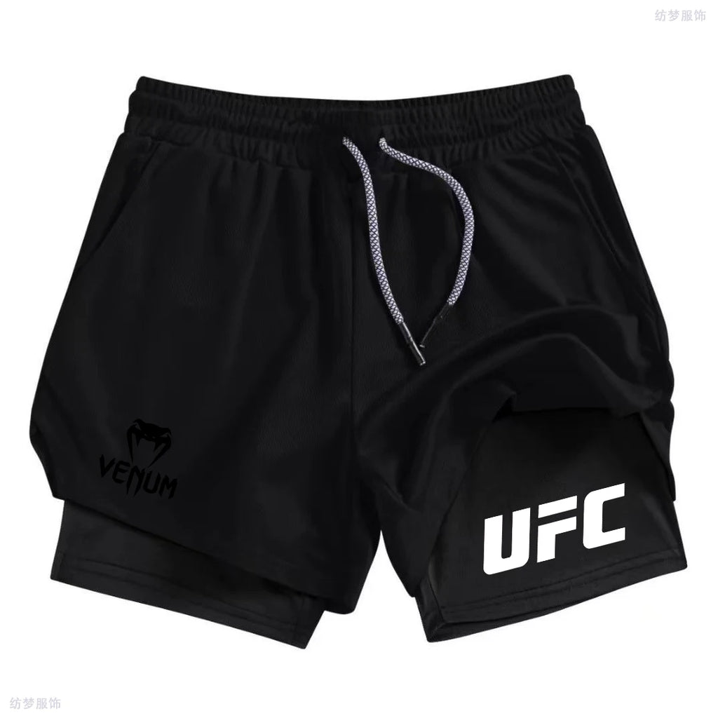 Summer bottom wear running shorts, men's fitness gym training 2-in-1 sports shorts, quick-drying exercise jogging double-layer s