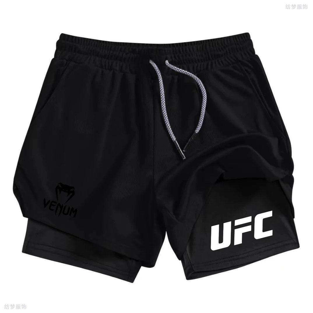 Summer bottom wear running shorts, men's fitness gym training 2-in-1 sports shorts, quick-drying exercise jogging double-layer s