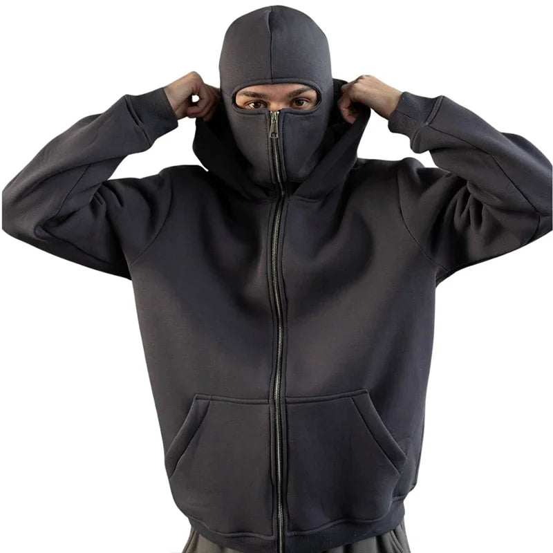 Customized Double-hooded Zipper Hoodies Men Personality Printed Long Sleeve Zip Up Sweatshirts Women Ninja Mask Pullovers Jacket