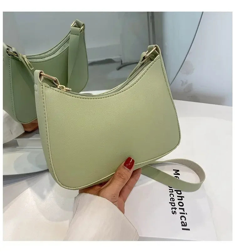 New Women's Fashion Handbags Retro Solid Color PU Leather Shoulder Underarm Bag Casual Women Hobos Handbags