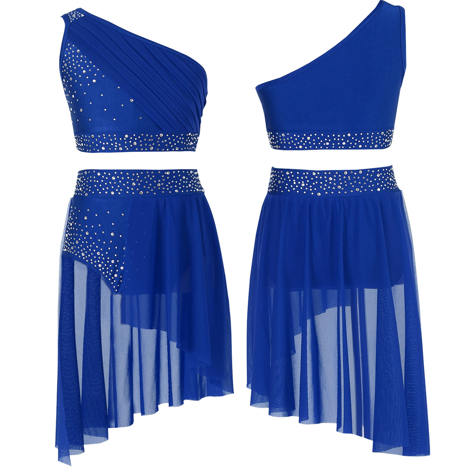 Teen Girls Modern Lyrical Dance Performance Outfit One Shoulder Crop Top with Leotard Skirt for Jazz Skating Ballet Gymnastics