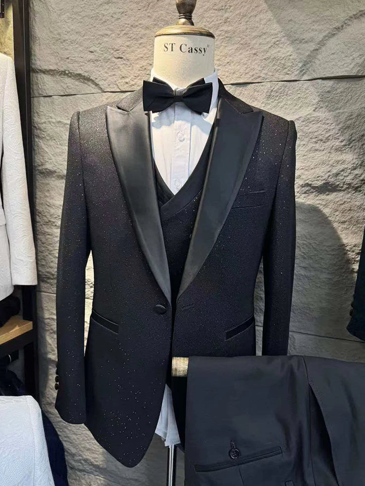 Turkish luxury wedding suits for groom 3 pieces man suits Slim Fit high quality Shining flash diamond Tuxedo Dinner Suit