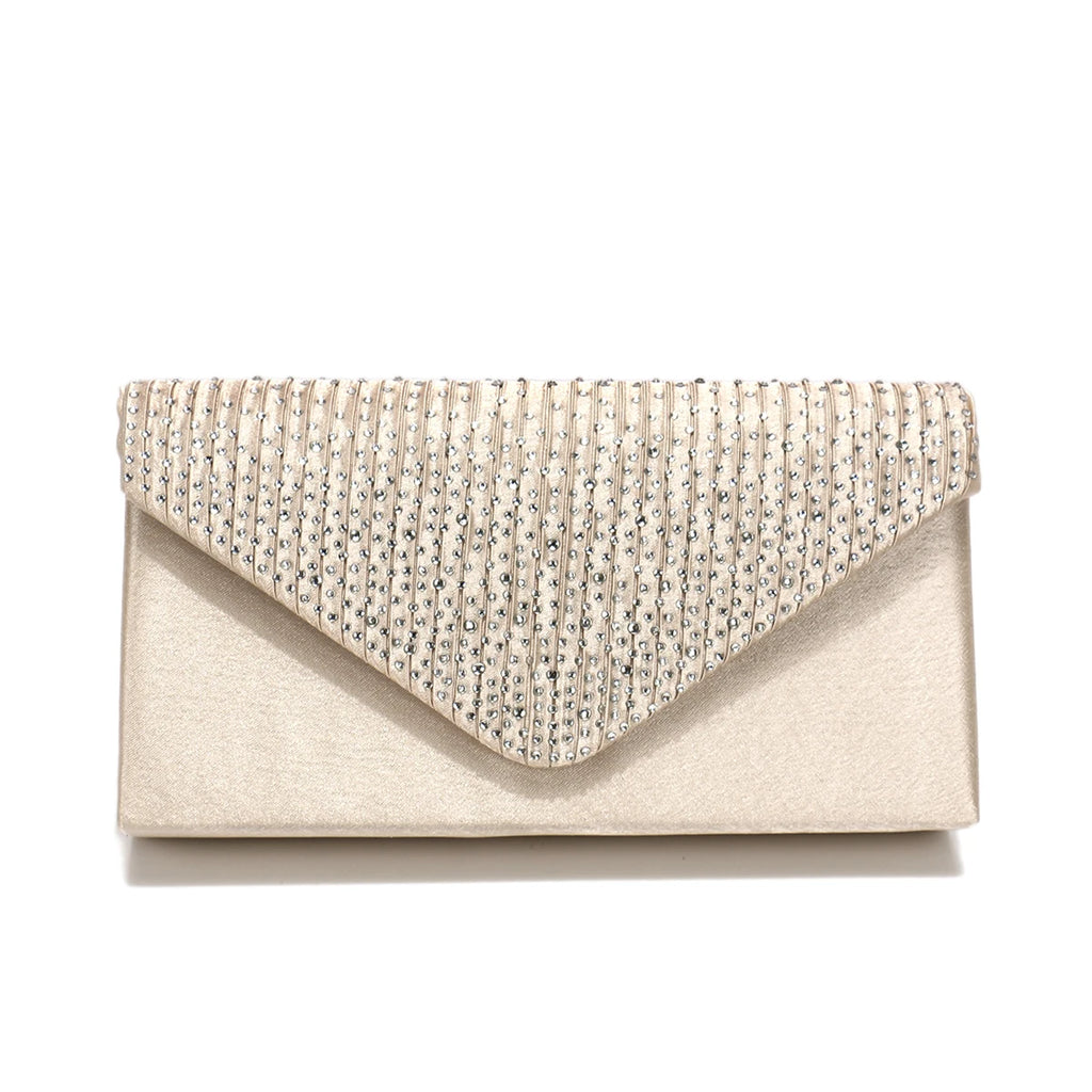 Rhinestones Women Evening Bags Small Envelope Design Handbags Satin Shoulder Chain Handbags Glitter Purple Color Cocktail Purse