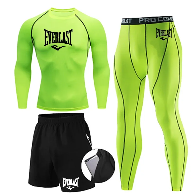 EVERLAST Men's T-shirt + Shorts 2pcs Set Leisure Breath Short Sleeve Sport Jogging Gym Brand Print Clothing