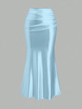 White Pleated Fishtail Skirt