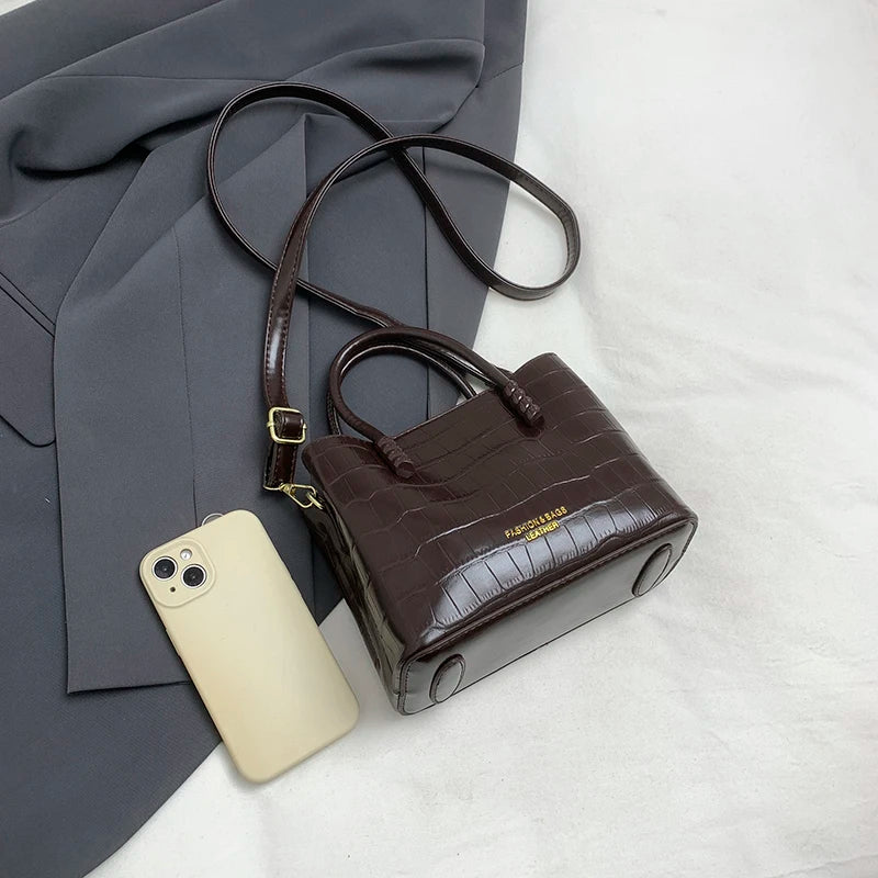 Classic Handbag Women's Bag Black Crocodile Pattern Crossbody Bag Female Pu Leather Commute Bag Top Brand Small Shoulder Bag