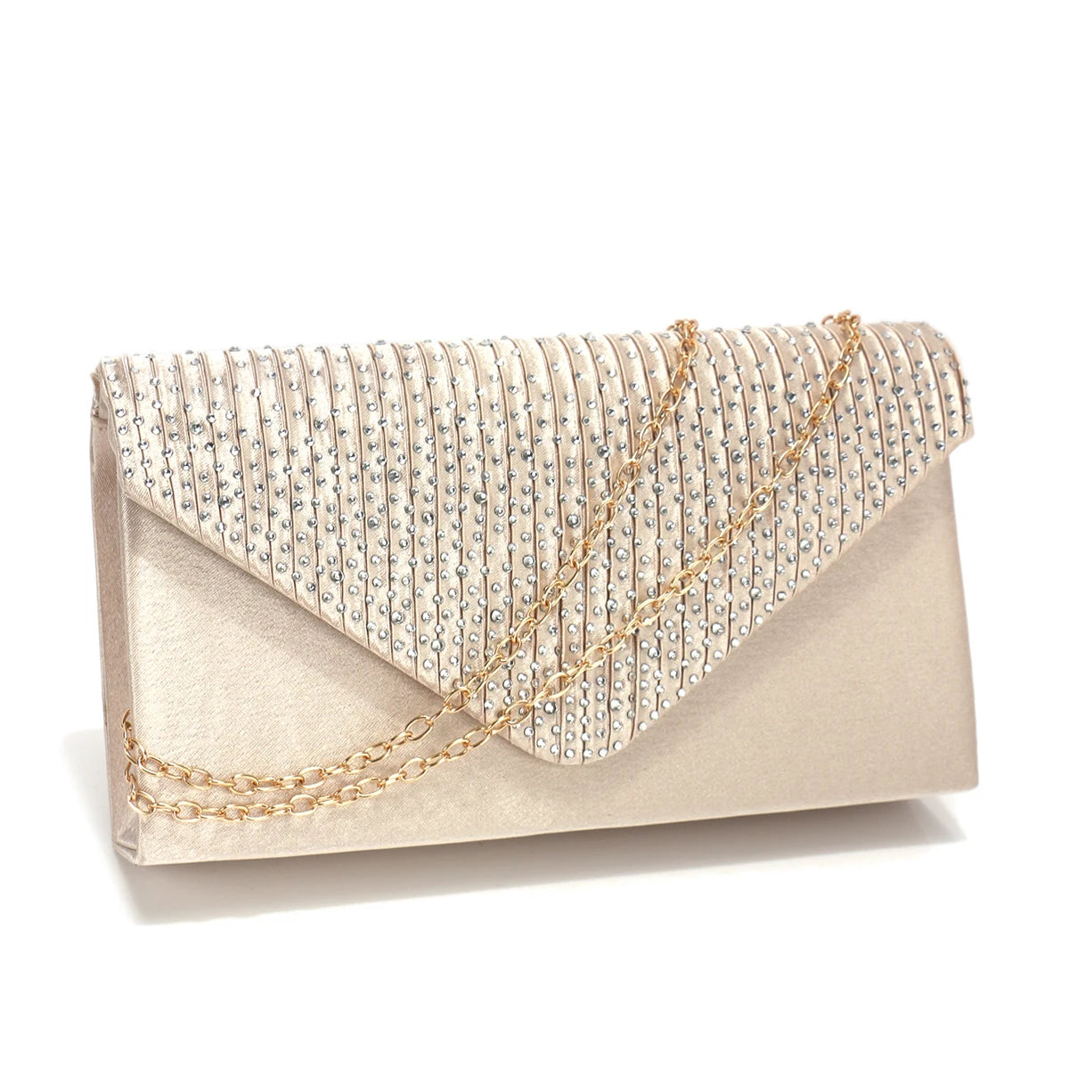 Rhinestones Women Evening Bags Small Envelope Design Handbags Satin Shoulder Chain Handbags Glitter Purple Color Cocktail Purse