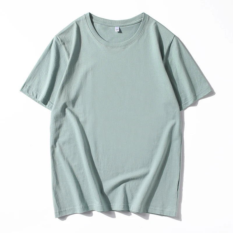 Men's Solid Color Round Neck Cotton Short Sleeved T-shirt Summer Comfortable Top