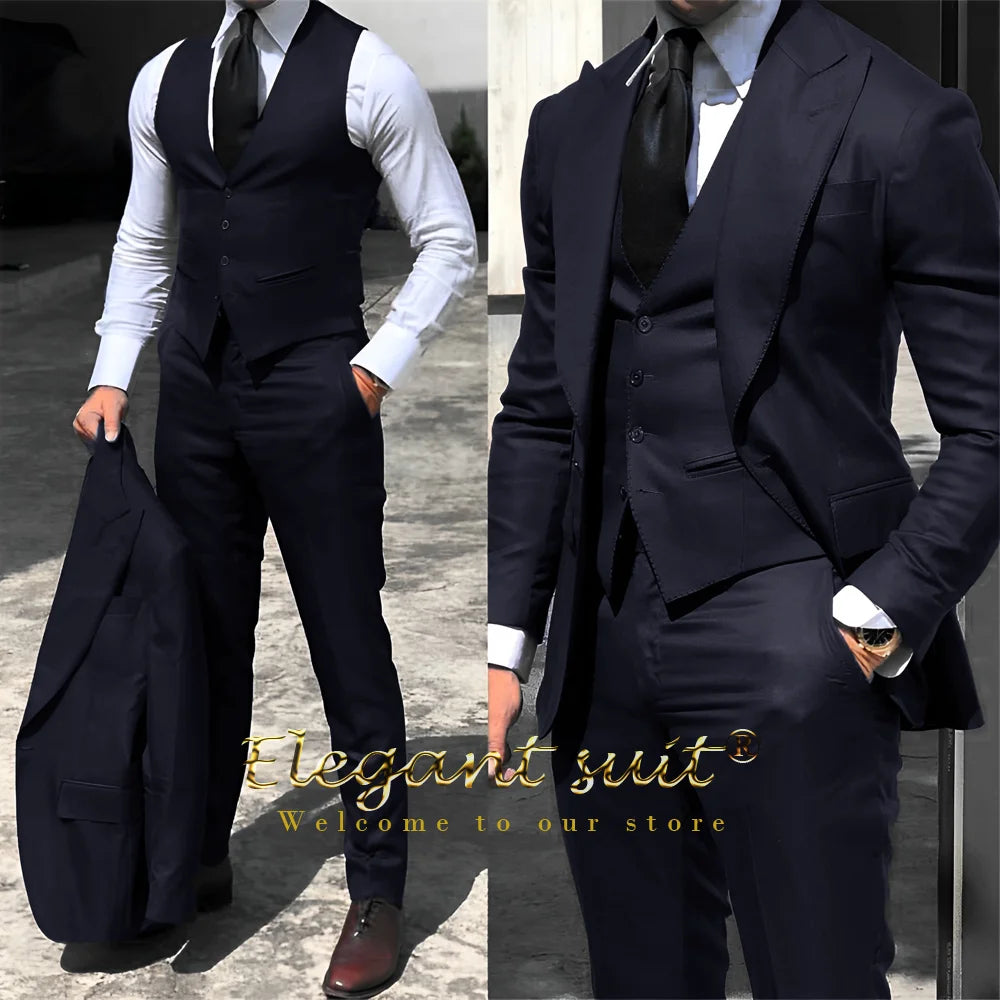 Men's / boys business grey suit 3-piece set (jacket + vest + trousers) advanced custom men's slim office formal suit set