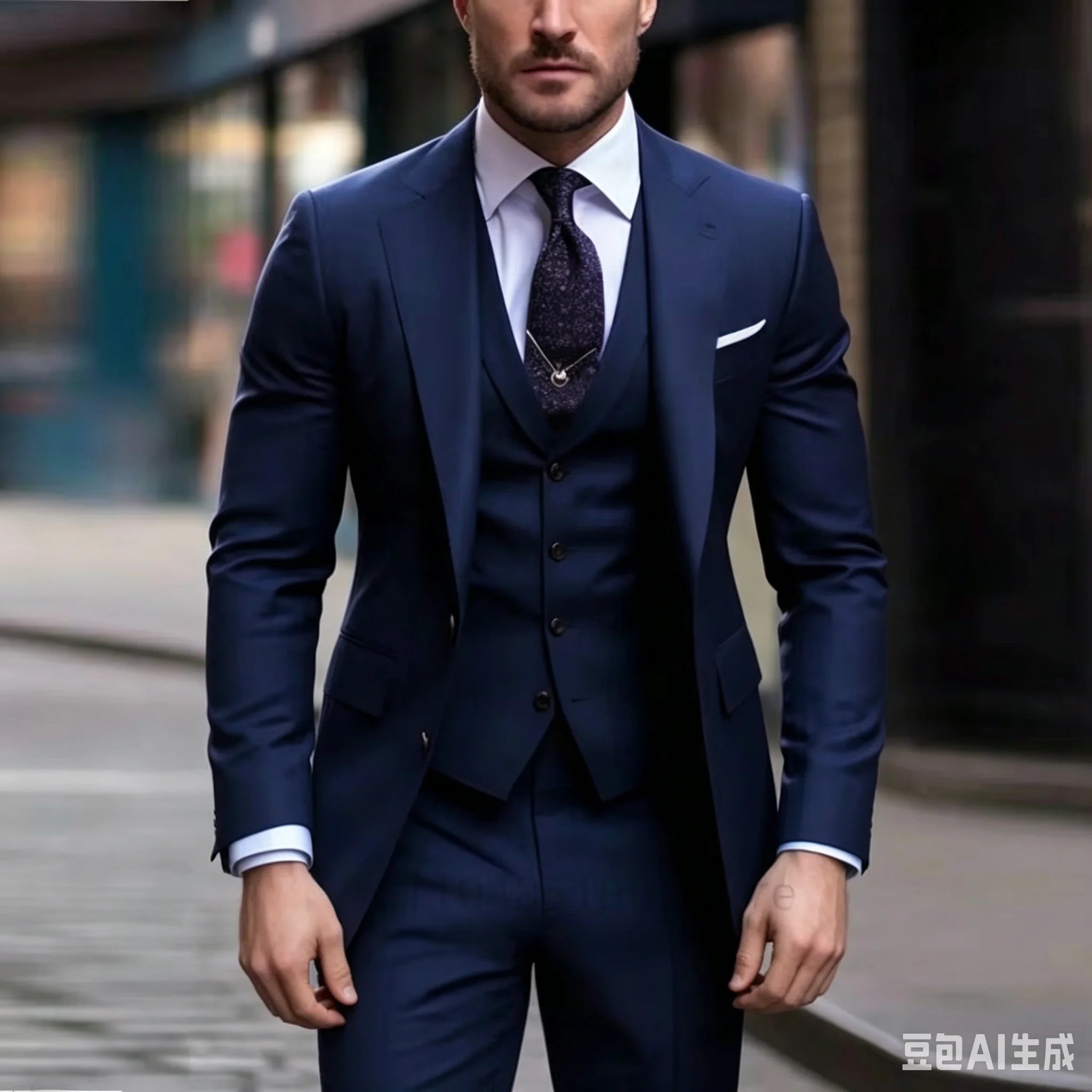 3 Pieces Wedding  Suits for Men Fashion Navy Blue Slim Fit Blazer Vest Pants Set Formal Business Tuxedos for Men Casual Clothing