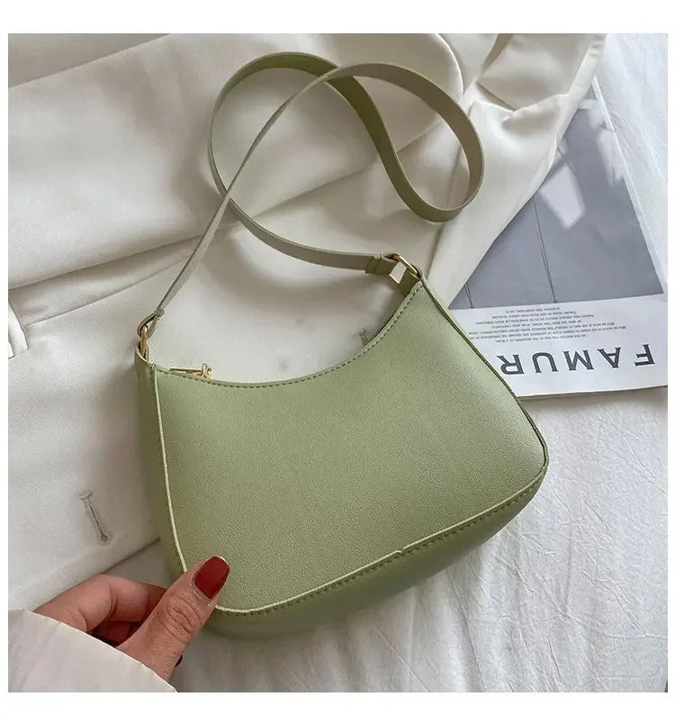 New Women's Fashion Handbags Retro Solid Color PU Leather Shoulder Underarm Bag Casual Women Hobos Handbags