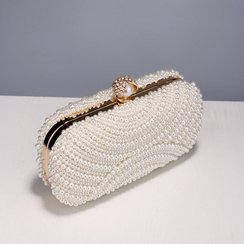 Beading Women Evening Bags Vintage Small Chain Shoulder Handbags Pearl Diamonds Metal Ladies Clutch Handbags