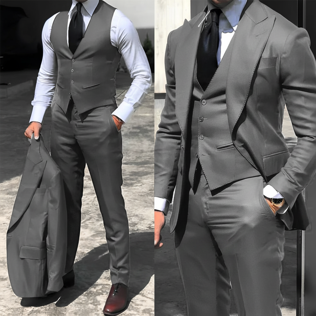 Men's / boys business grey suit 3-piece set (jacket + vest + trousers) advanced custom men's slim office formal suit set
