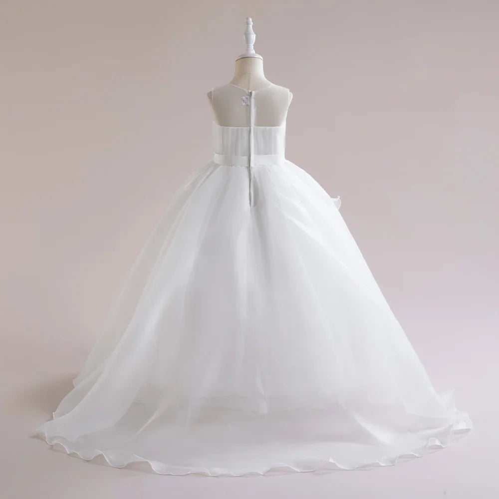 Teens Girls Sequins Princess Party Dresses White Bridesmaid Flower Kids Dresses For Girl Wedding Prom Gown Pink Birthday Vestido