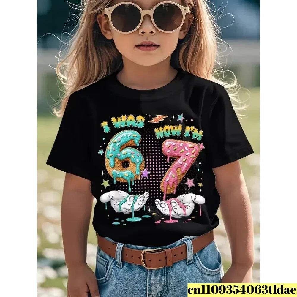 Summer Children's T-shirt Cotton Casual Fashion Kids Clothing 67 Six Seven Cute Print Trendy Boys Girls Short Sleeve Tees Tops