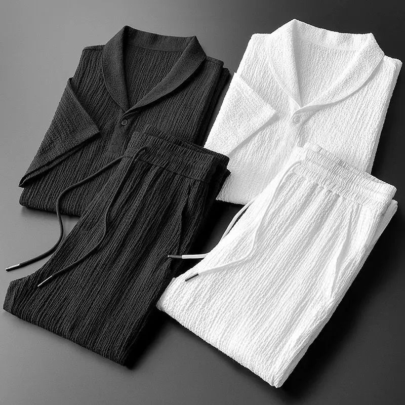 Summer Sets Men Fashion Thin Sports Suit for Men Solid Color T-Shirt and Full Length Pants Male Jogger Sets Casual Streetwear
