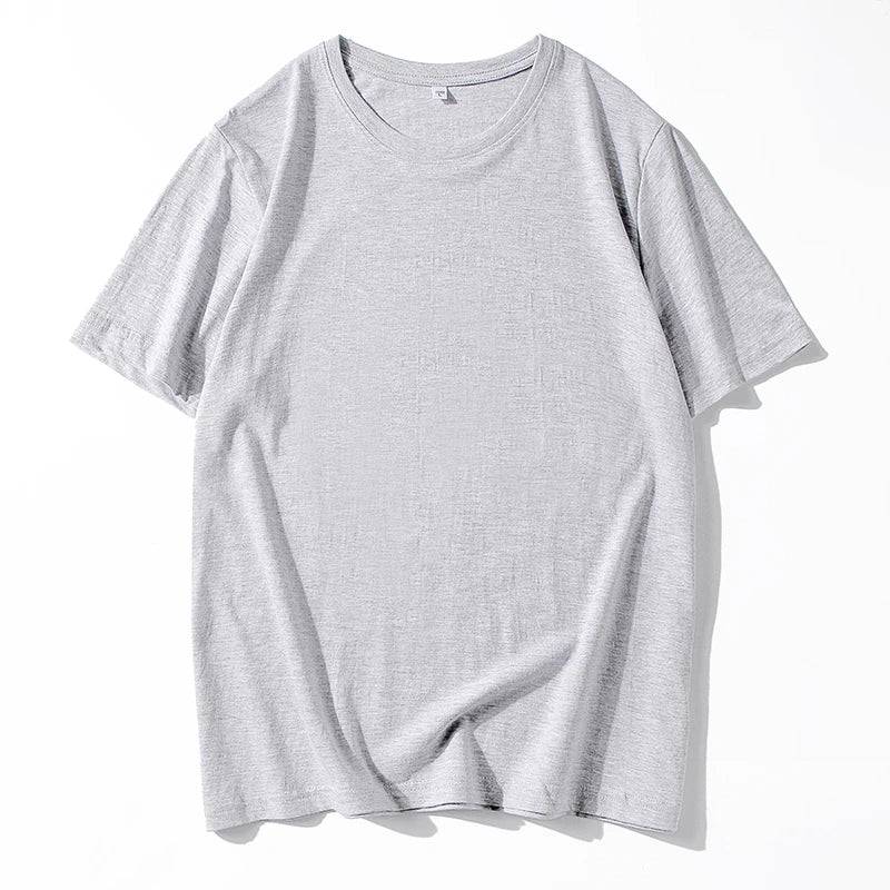 Men's Solid Color Round Neck Cotton Short Sleeved T-shirt Summer Comfortable Top