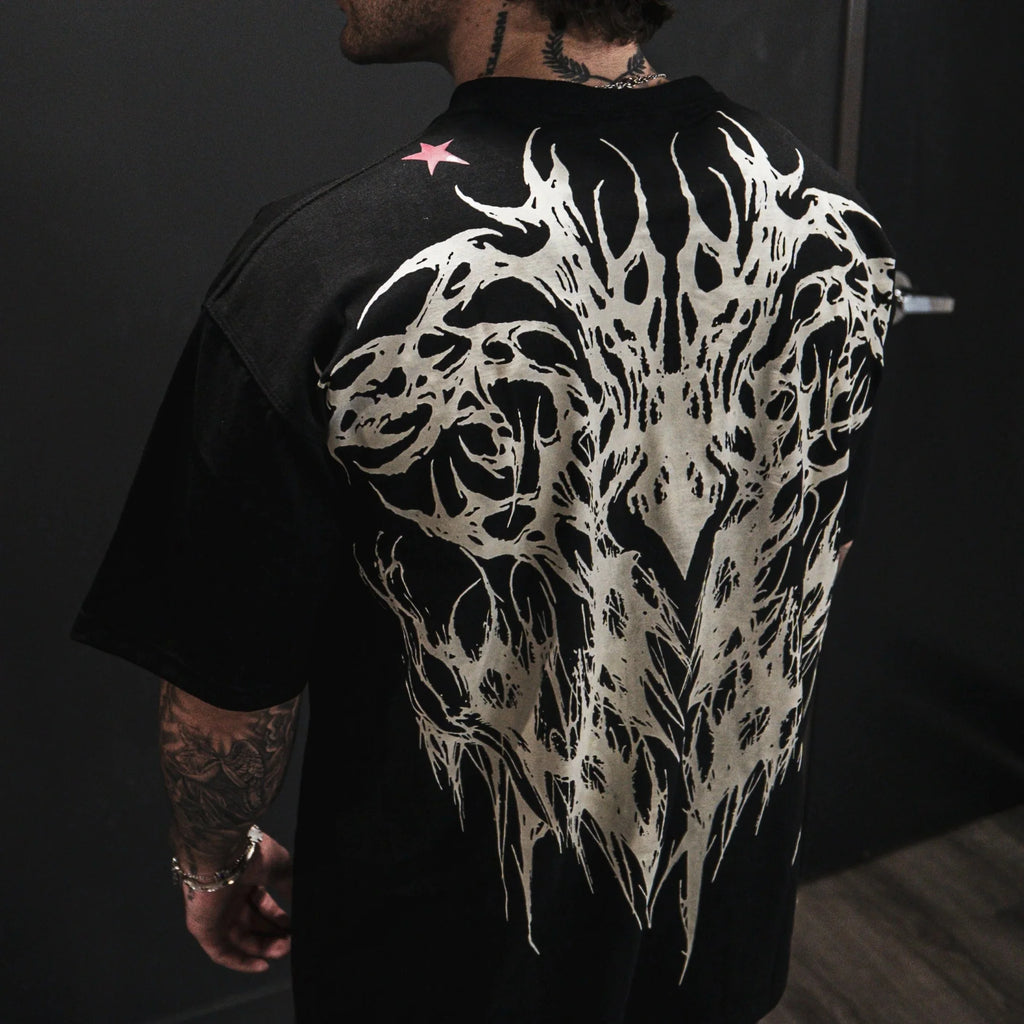 Unisex T shirt Men Women Dark Oversized Cotton Tee Skull Print Workout Gym Top Streetwear Fitness Clothing Alternative Fashion